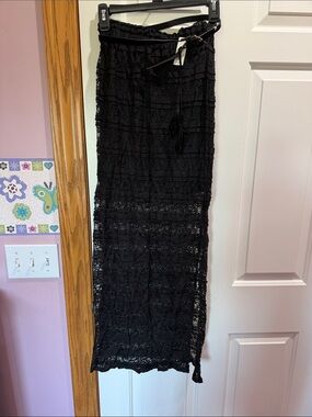 No Boundaries Black Lace Maxi Skirt with Tassel Drawstring